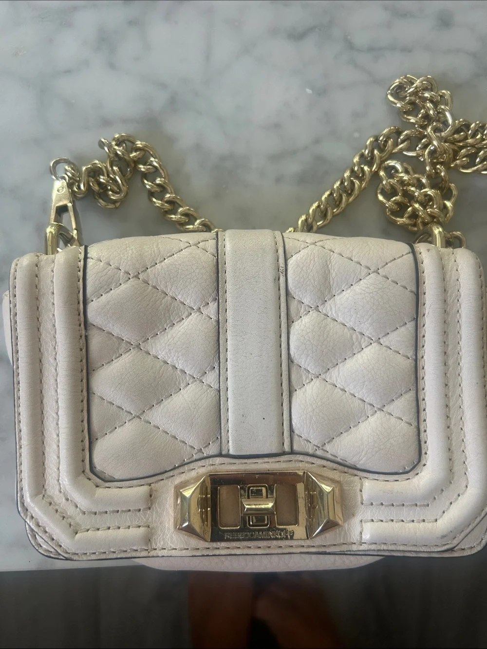 Rare Rebecca Minkoff Quilted Crossbody in Off White with Gold Hardware